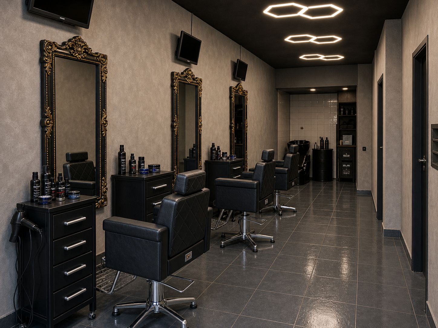 Estações de atendimento da PRX Barbearia